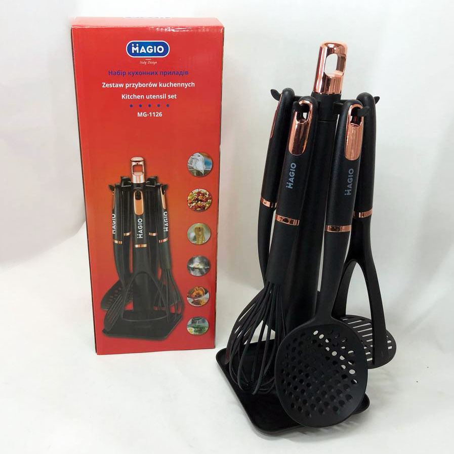 Набір кухонних приладів Magio MG-1126, набір силіконових приладів для кухні, набір нейлонових кухарів — изображение 5