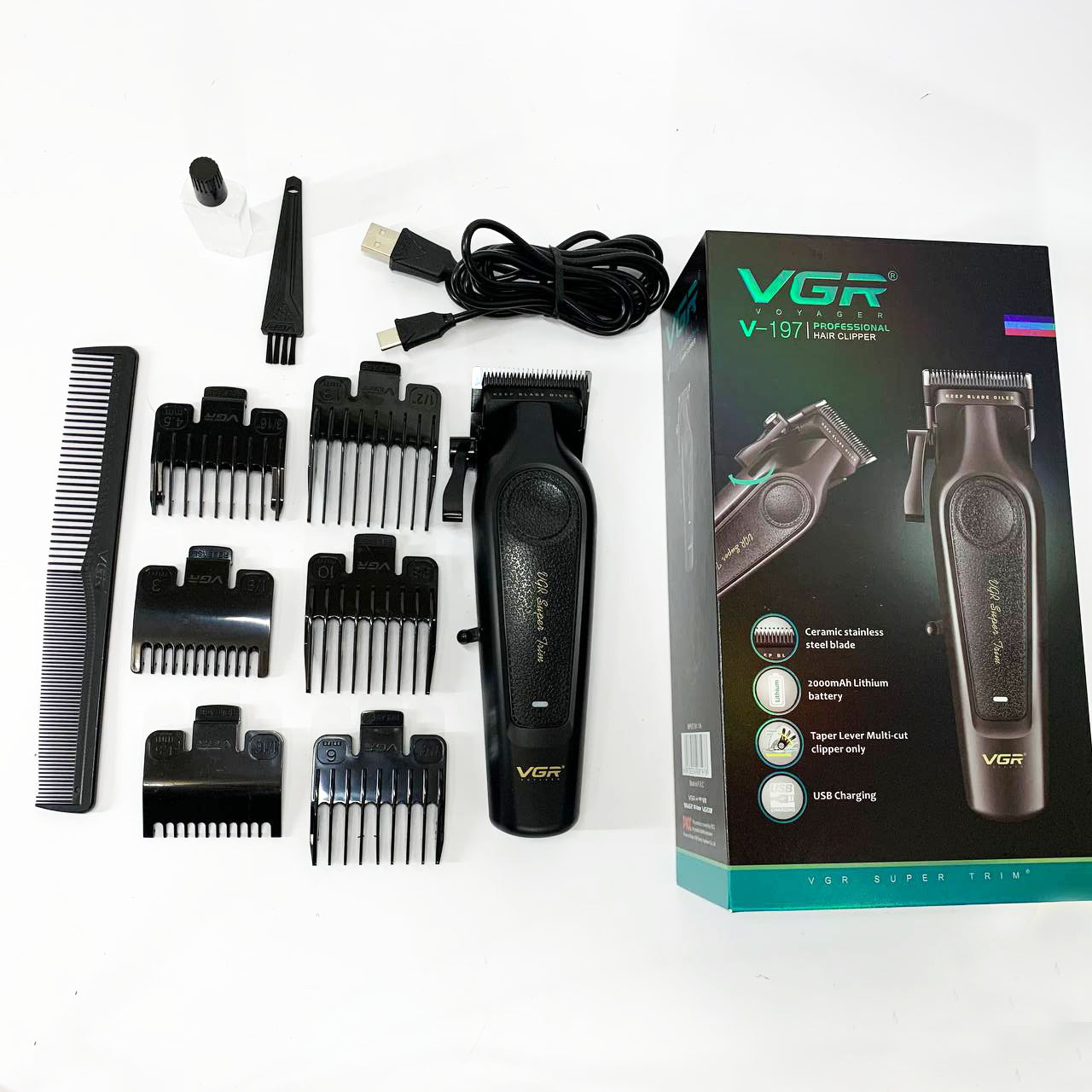 Акумуляторна машинка для стрижки VGR V-197 — до 200 хв автономної роботи, 7 Вт — изображение 8