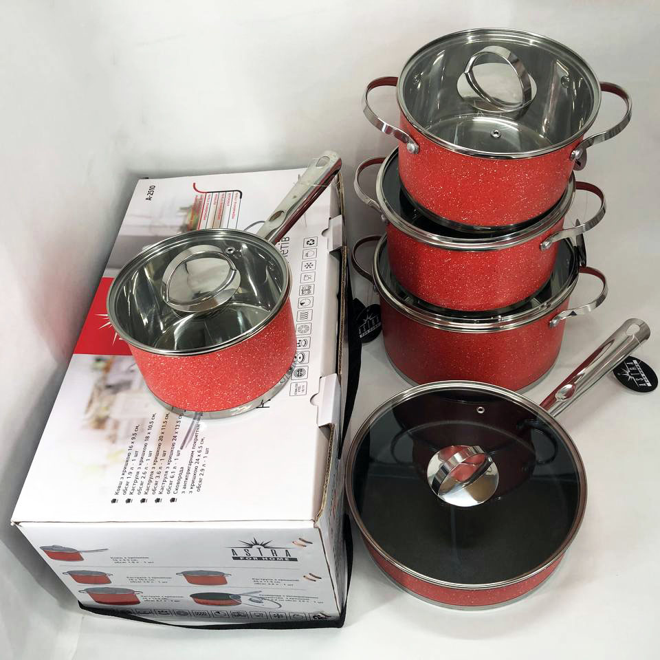 Набір посуду 10 предметів ASTRA A-2510, набір каструль з антипригарним покриттям, гарні каструлі — изображение 6