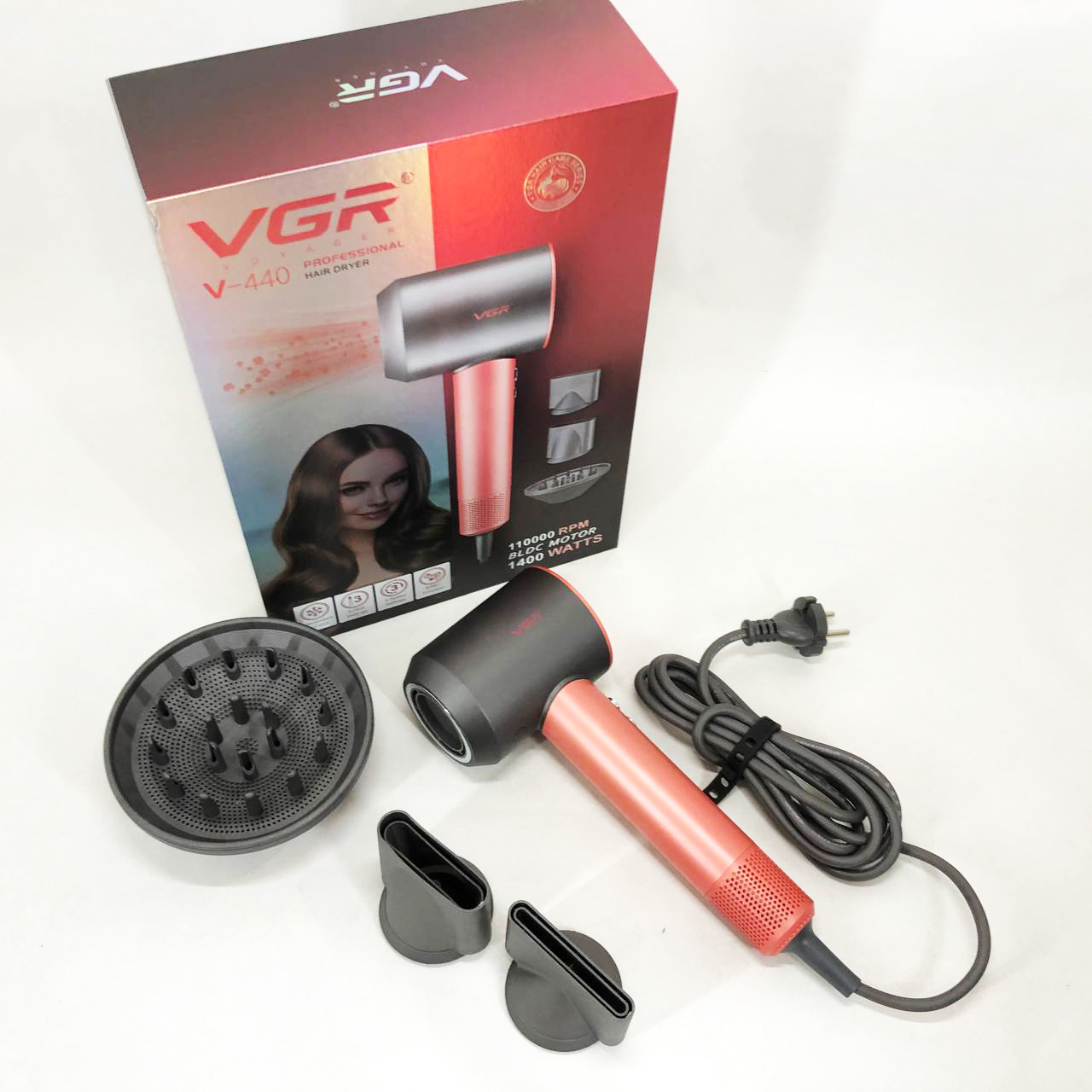 Професійний фен VGR V-440 — BLDC 1400 Вт, іонізація — изображение 5