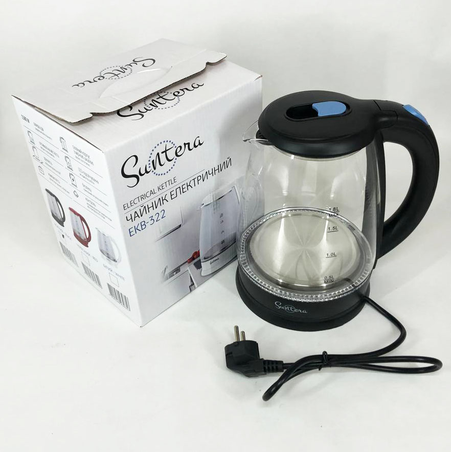 Скляний електричний чайник із підсвічуванням Suntera EKB-322B 1500 Вт чайники із підсвічуванням. Колір: чорний — изображение 6