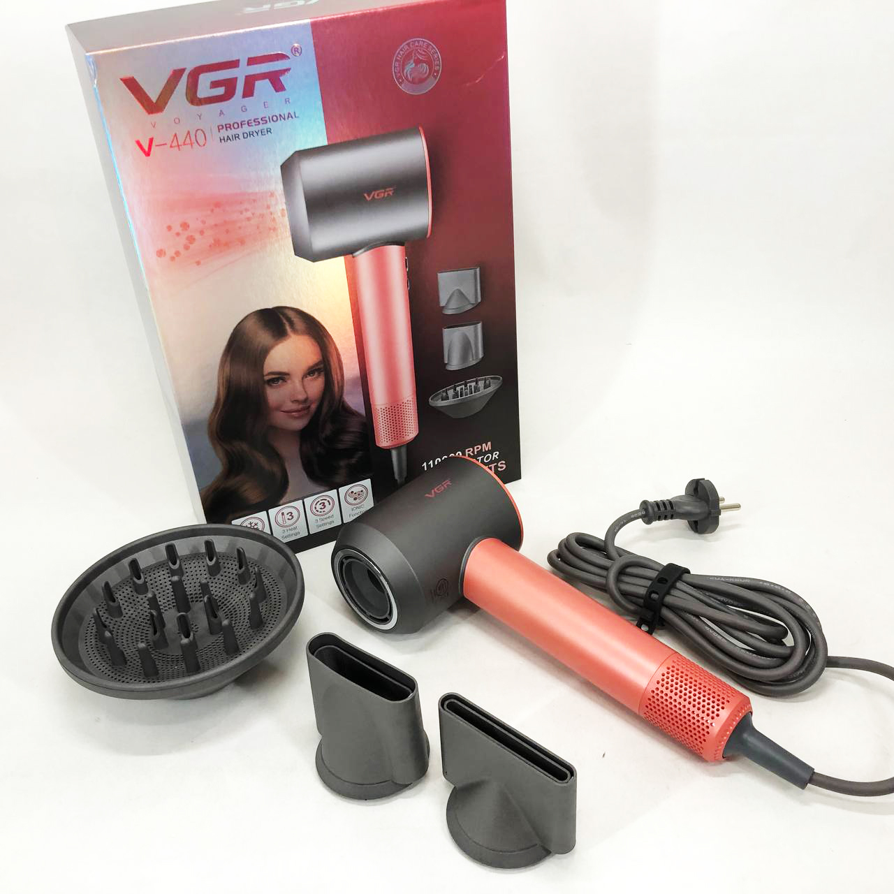 Професійний фен VGR V-440 — BLDC 1400 Вт, іонізація — изображение 4