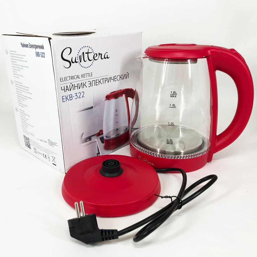 Електрочайник Suntera EKB-322R 1500 Вт, чайники з підсвічуванням, електрочайники з підсвічуванням. Колір: червоний — изображение 7