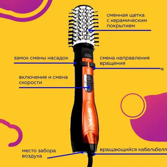 Фен-щітка Gemei GM-4828 3 в 1 — брашинг, об'єм і легка укладка — изображение 20