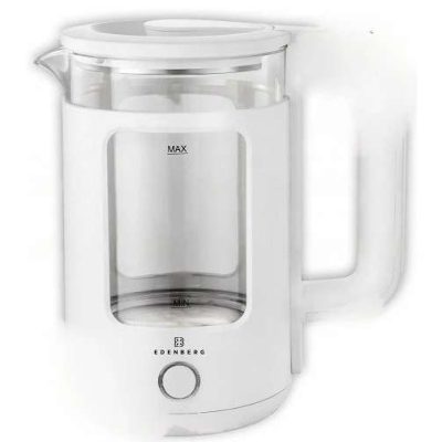 Чайник скляний електричний EB-83558 1500Вт Електрочайник з підсвічуванням Edenberg 2л White