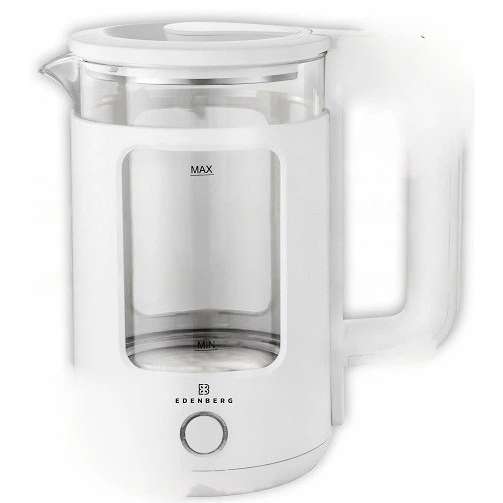 Чайник скляний електричний EB-83558 1500Вт Електрочайник з підсвічуванням Edenberg 2л White