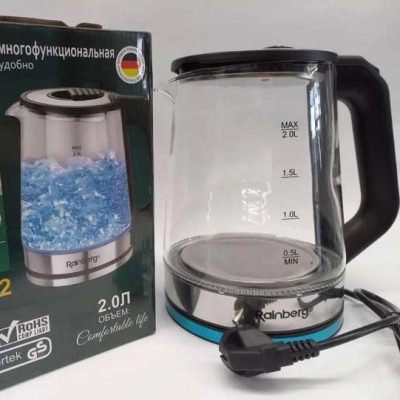 Чайник електричний скляний електрочайник з LED підсвічуванням Rainberg RB-2262 2л 2200Вт
