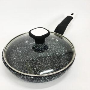 Сковорода Unique UN-5113 20 см з кришкою світлий граніт антипригарне покриття для індукційних плит