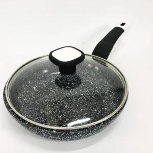 Сковорода Unique UN-5113 20 см з кришкою світлий граніт антипригарне покриття для індукційних плит