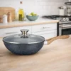 Сковорода WOK Benson BN-490 з мармуровим антипригарним покриттям кришкою та індукційним дном 30 см