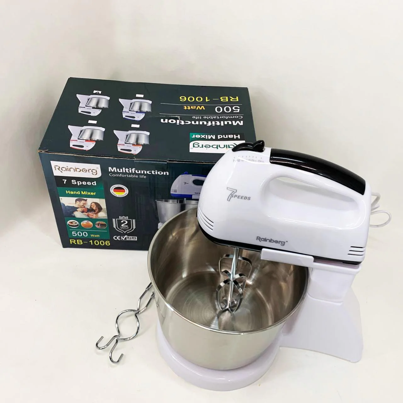 Стаціонарний електричний міксер Rainberg RB-1006 500W з насадками для замішування теста - Зображення 5