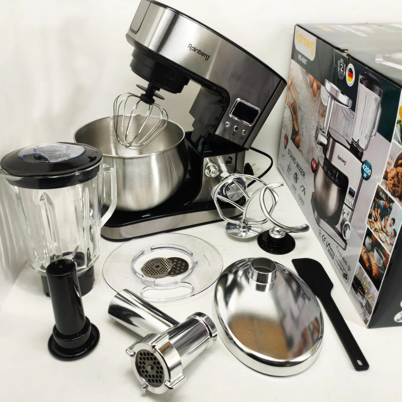 Універсальний кухонний комбайн Rainberg RB-8087 — потужний 4200Вт міксер з тестомесом і блендером - Зображення 4
