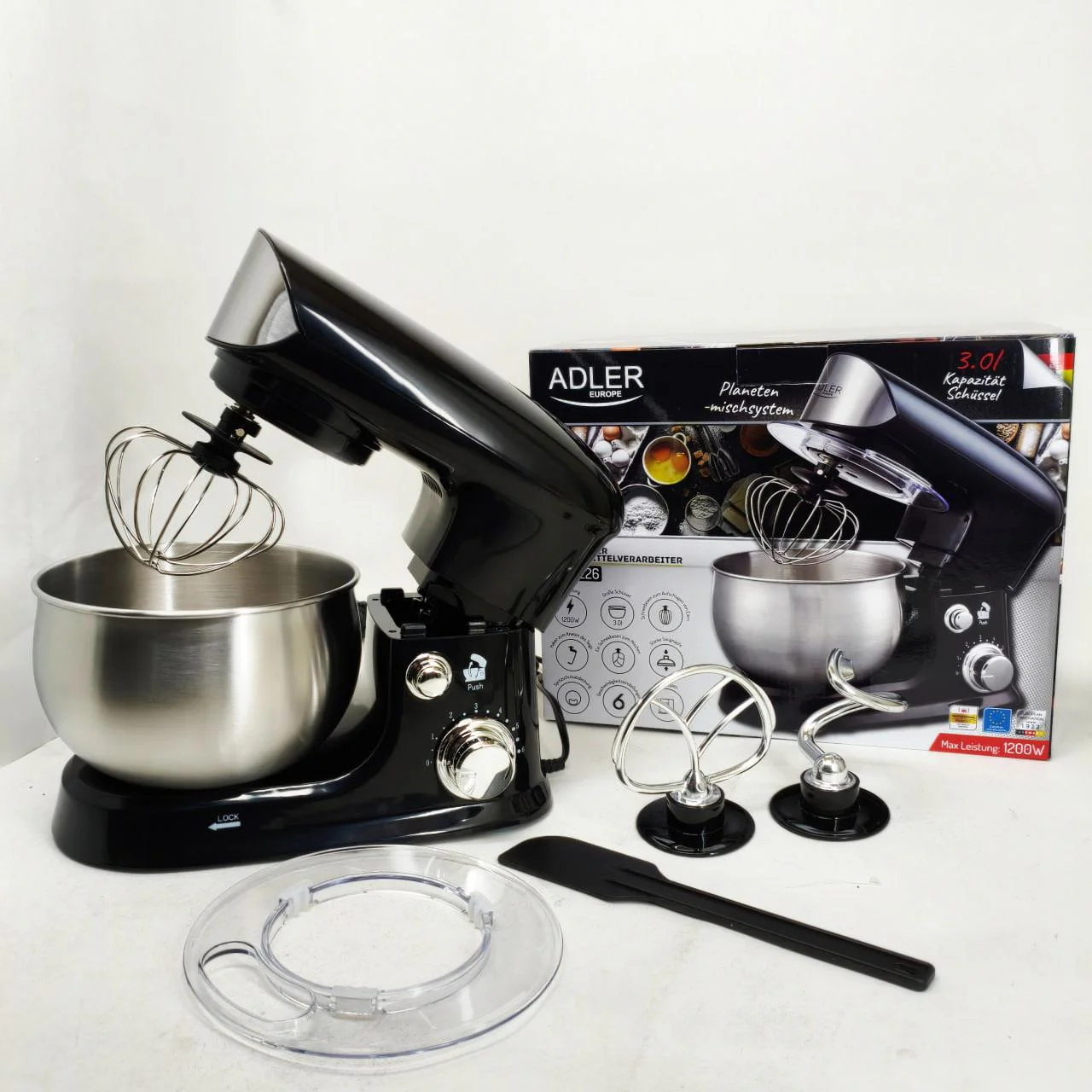 Кухонний комбайн ADLER AD 4226B 1200W 3L з планетарним змішуванням та захистом від брызг. - Зображення 4