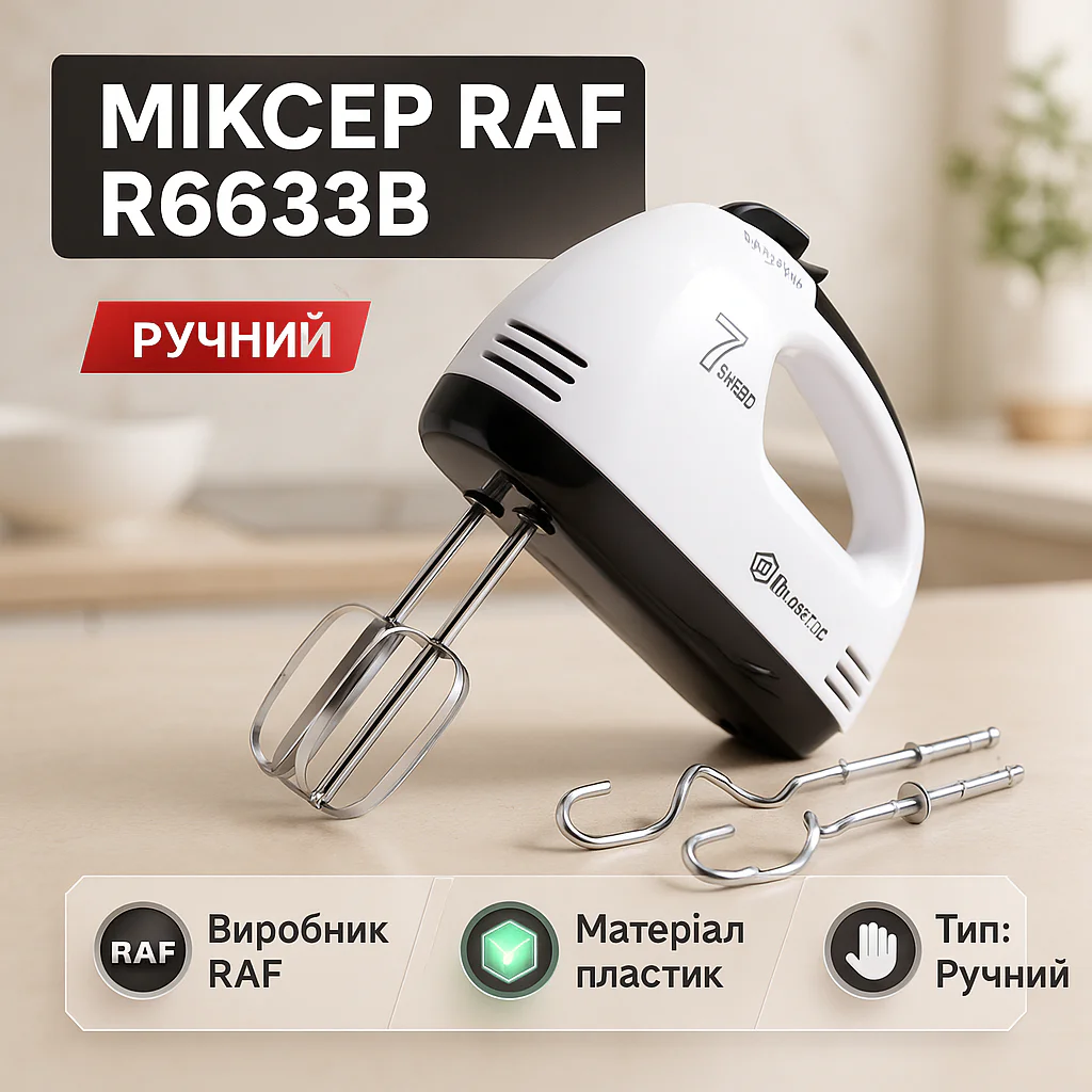 Миксер ручной RAF R6633B 260Вт White — компактний та ефективний інструмент для приготування страв - Зображення 15