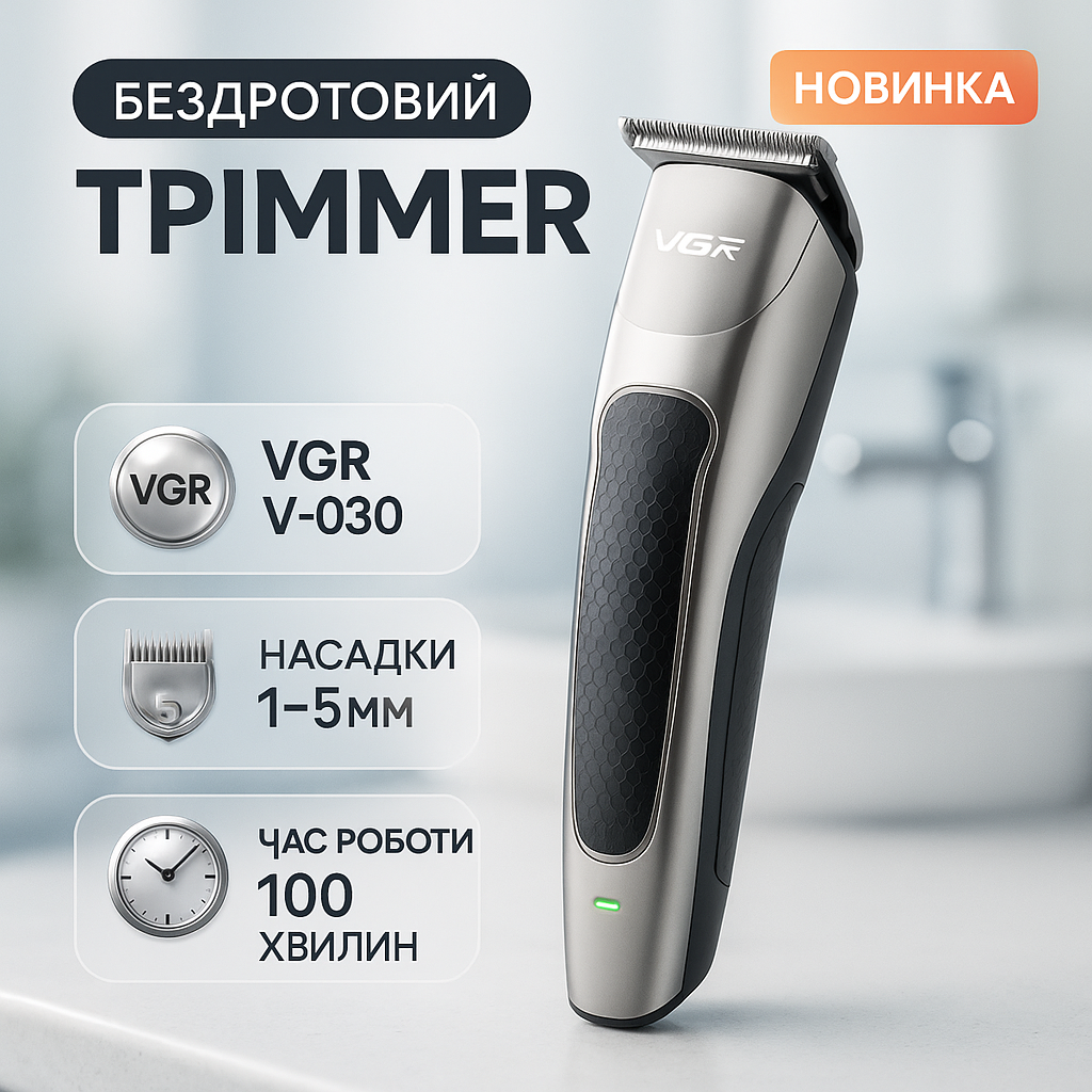 Беспроводна машинка VGR V-030 для стрижки волос — професійний бодиґруммер - Зображення 2