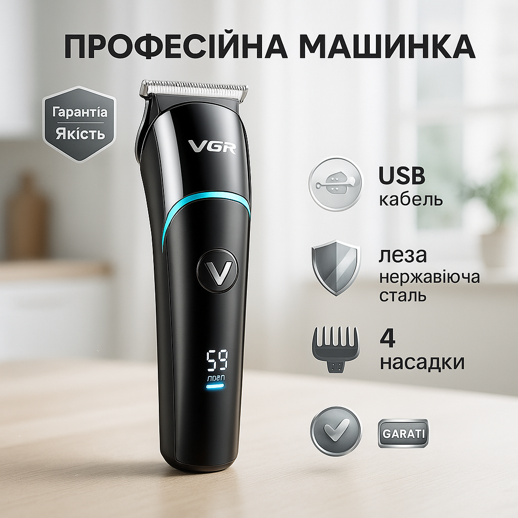 Професійна машинка для стрижки волосся VGR V-291 з насадками та USB зарядкою - Зображення 17