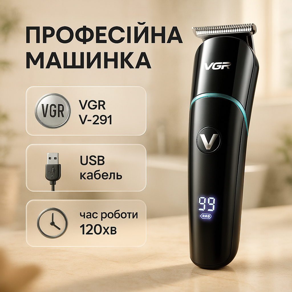 Професійна машинка для стрижки волосся VGR V-291 з насадками та USB зарядкою - Зображення 19