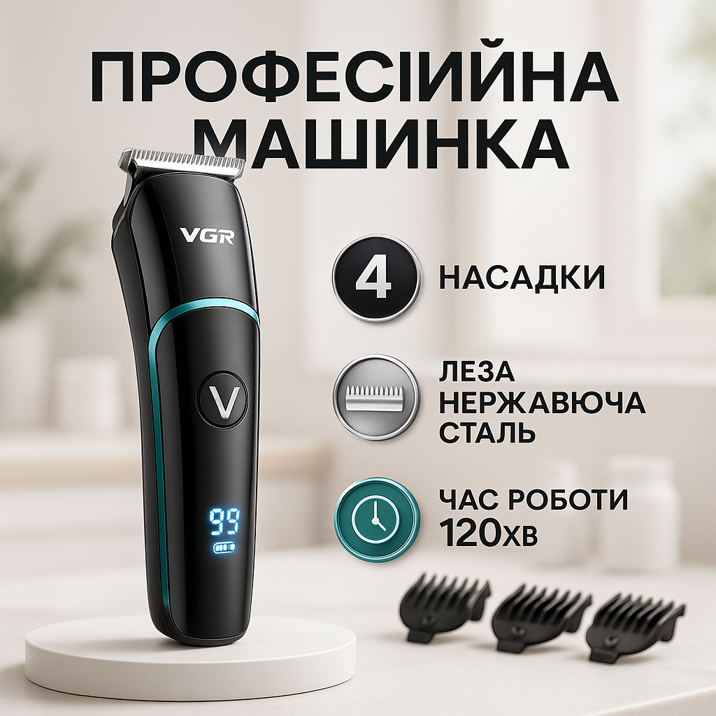 Професійна машинка для стрижки волосся VGR V-291 з насадками та USB зарядкою - Зображення 20