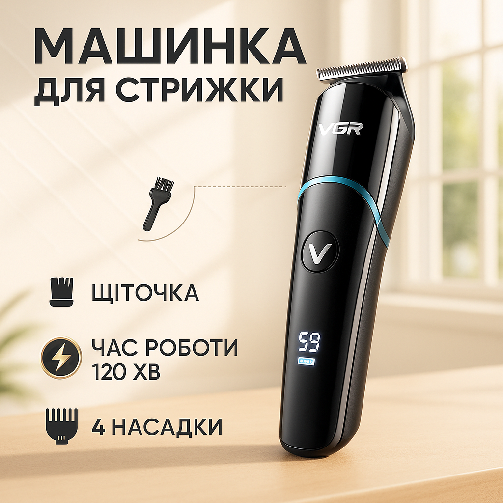 Професійна машинка для стрижки волосся VGR V-291 з насадками та USB зарядкою - Зображення 21