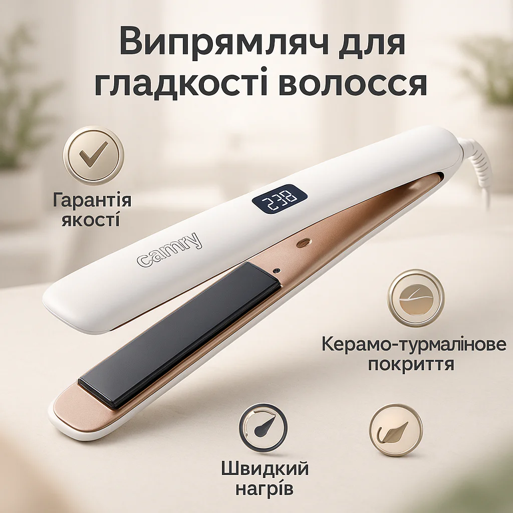 Випрямлювач для волосся Camry CR 2322 – Керамо-турмалинове покриття для гладкості волосся. - Зображення 7