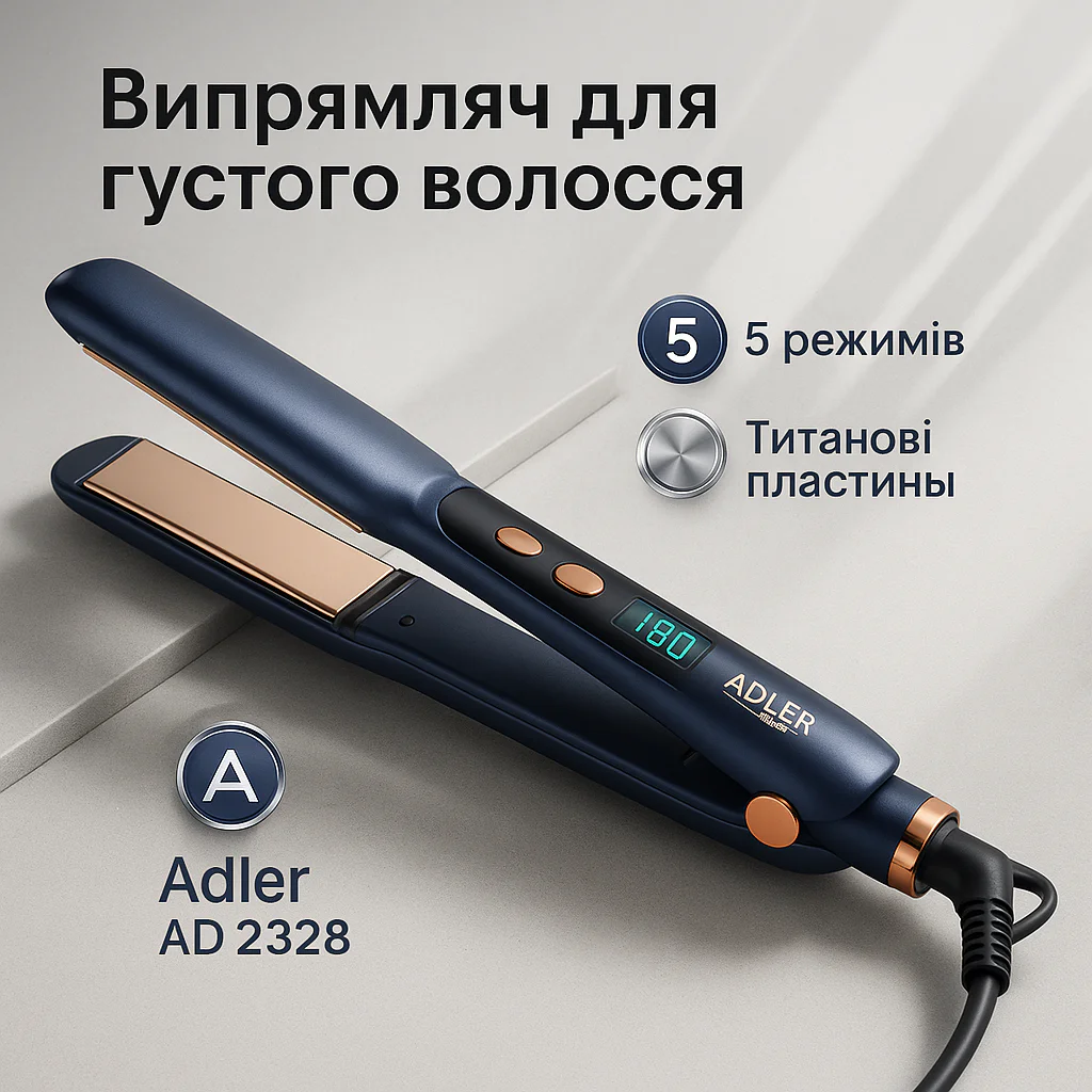 Adler AD 2328 — Високоякісний випрямлювач для волосся з титановими пластинами та 5 температурними режимами. - Зображення 7