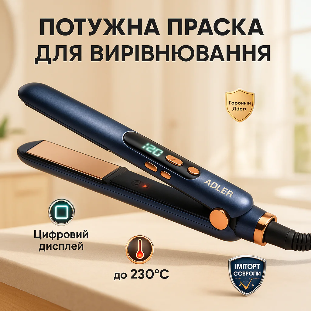 Adler AD 2328 — Високоякісний випрямлювач для волосся з титановими пластинами та 5 температурними режимами. - Зображення 8