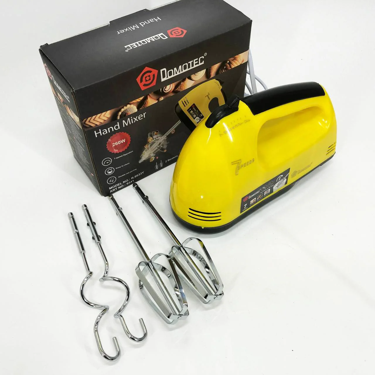 Миксер DOMOTEC R6633Y - Ручний міксер для приготування крему з 7 швидкостями та насадками для теста - Зображення 5
