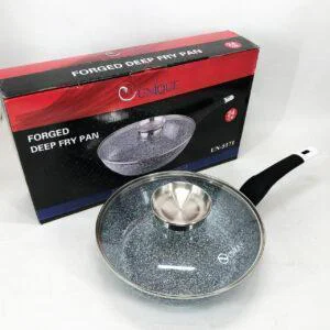 Глибока сковорода-вок Unique UN-5171 24 см з кришкою та гранітним антипригарним покриттям світлий граніт