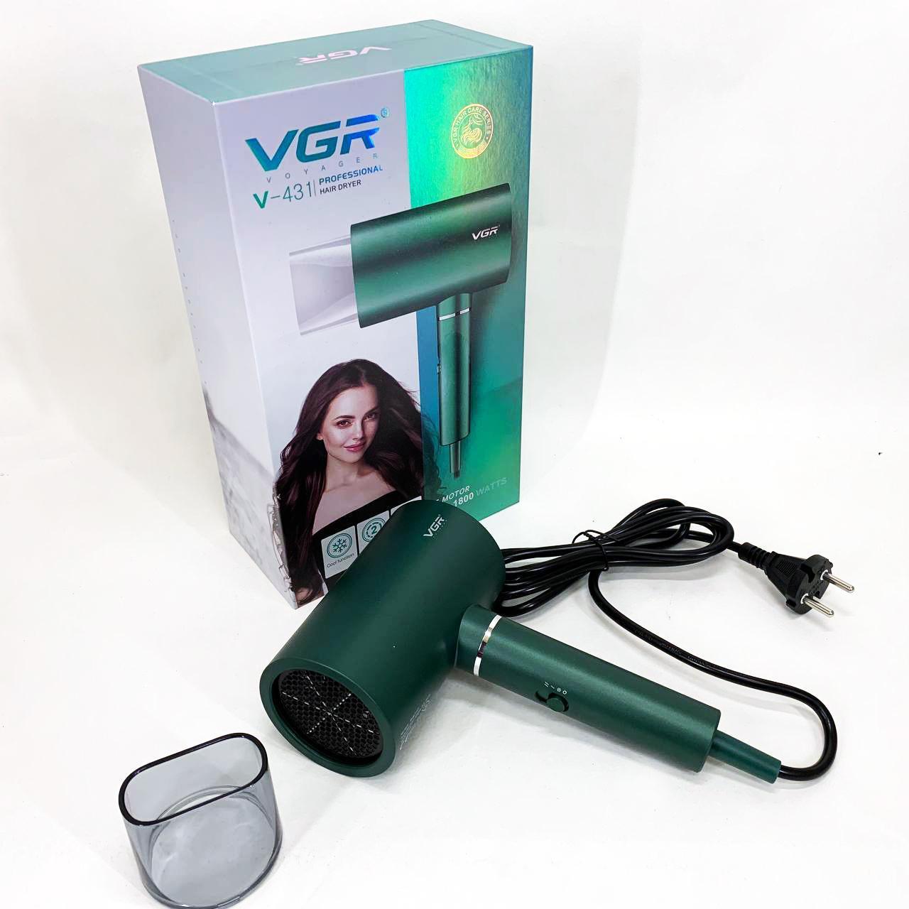 Професійний фен VGR V-431 1600–1800 Вт — холодний обдув, зелений - Зображення 4
