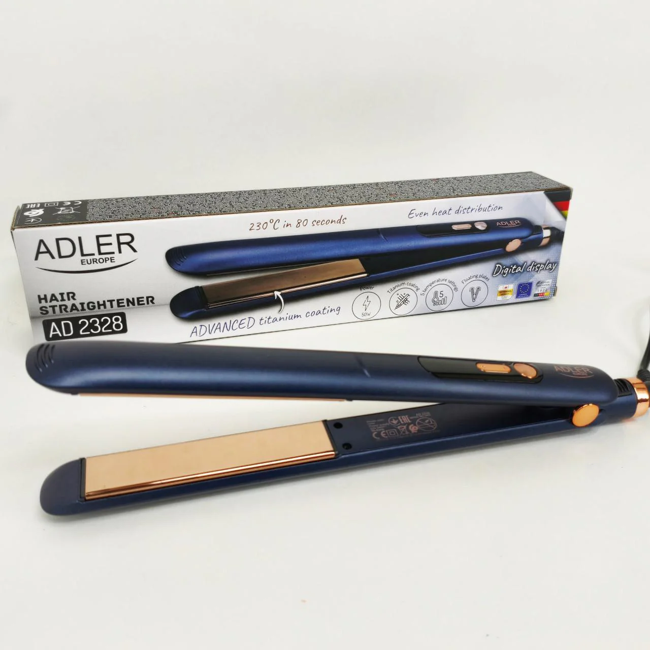 Adler AD 2328 — Високоякісний випрямлювач для волосся з титановими пластинами та 5 температурними режимами. - Зображення 2