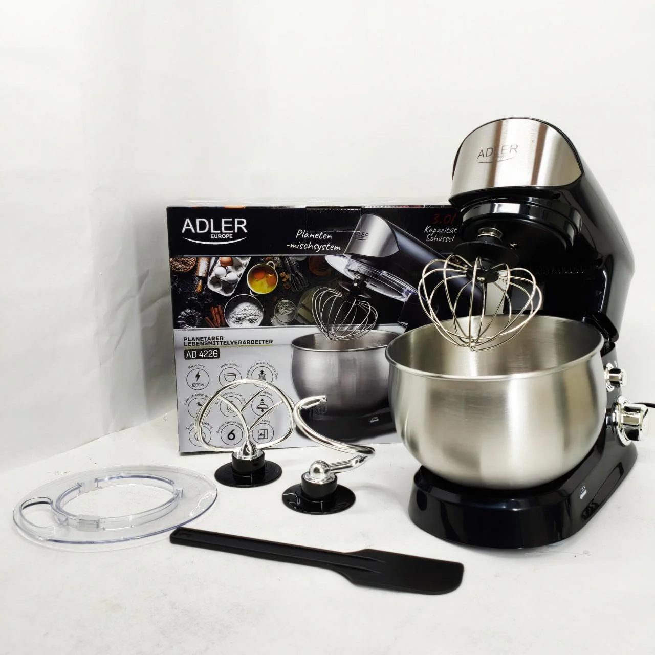 Кухонний комбайн ADLER AD 4226B 1200W 3L з планетарним змішуванням та захистом від брызг. - Зображення 2