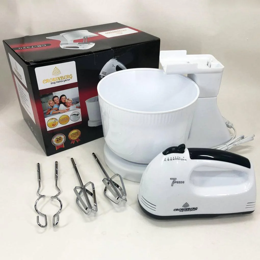 Миксер Crownberg CB-7320 ручний з підставкою та чашею 2л 300 Вт на 7 швидкостей - Зображення 2