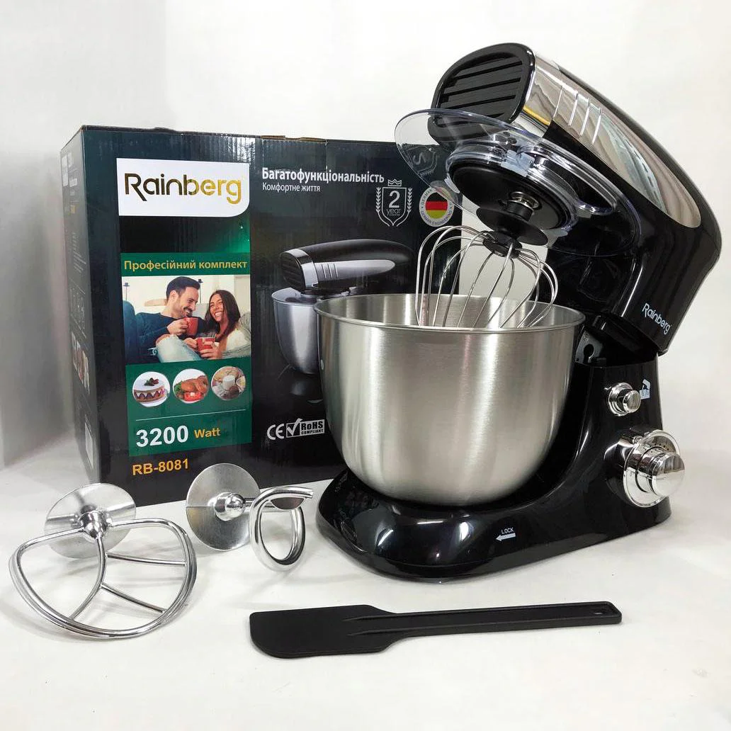 Тестоміс Rainberg RB-8081 планетарний кухонний комбайн 3200 Вт з нержавіючою чашею - Зображення 3