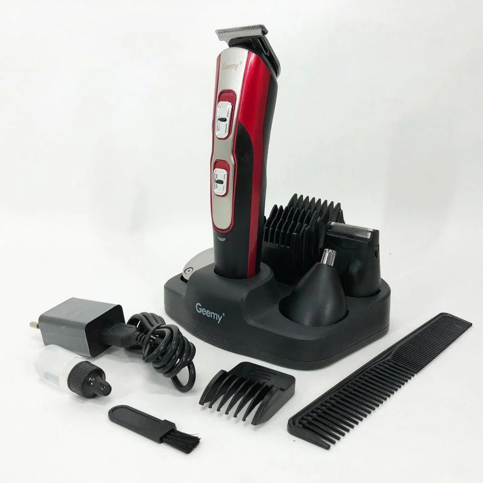 Набір для стрижки 10в1 Gemei GM-592 мультифункціональний тример з підставкою, машинка для стрижки бороди вус носа вух турборежим чорна