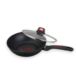 Сковорода WOK Benson BN-834 глибока 24 см з кришкою термоіндикатором та антипригарним покриттям чорна