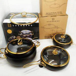 Набір каструль Edenberg EB-12927 із високоякісного алюмінію з мармуровим покриттям 8 предметів
