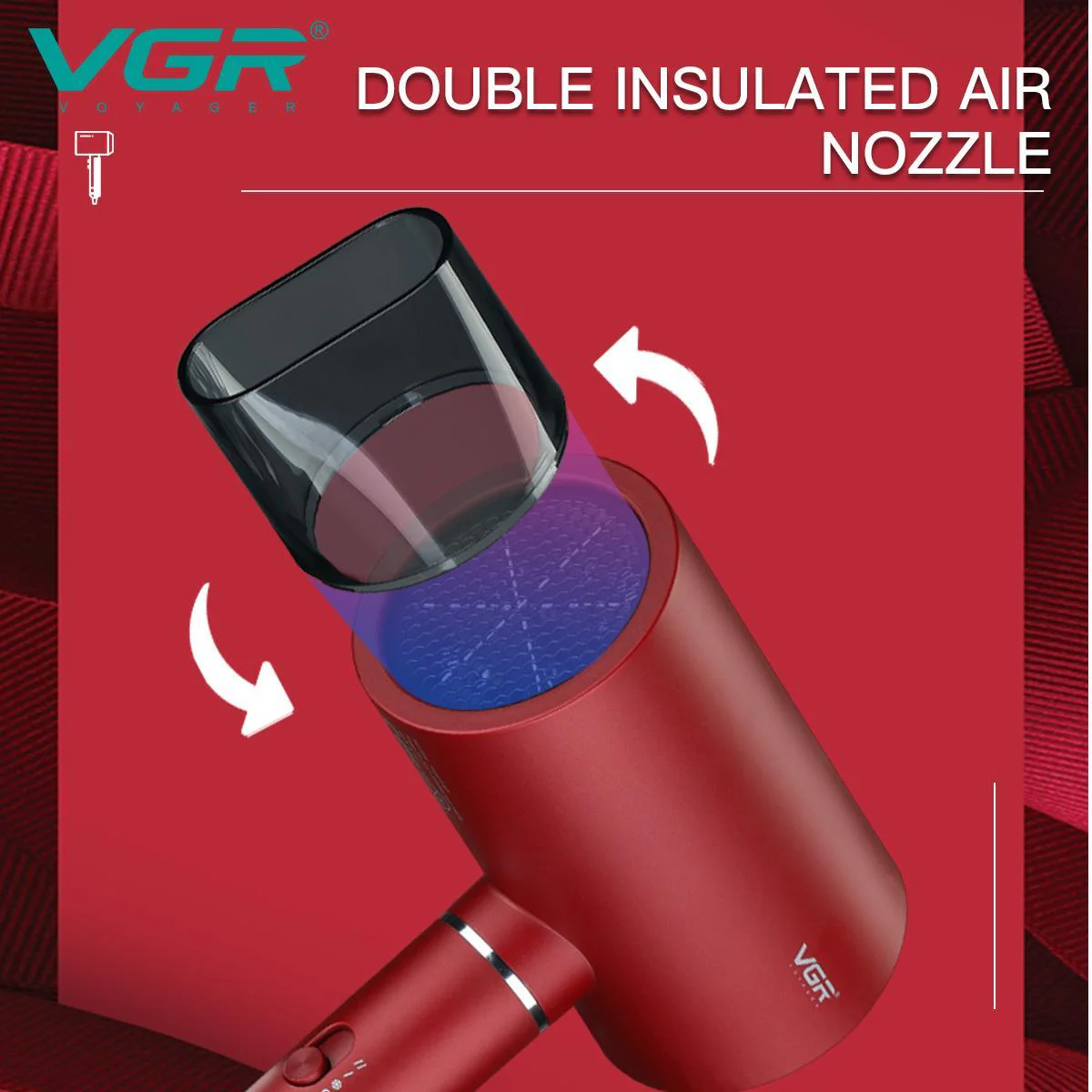 Професійний фен для волосся VGR V-431 потужністю 1800 Вт з концентратором та режимом холодного обдуву чорний - Зображення 2