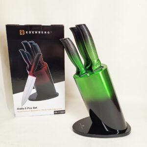 Набір кухонних ножів Edenberg EB-11022 Green із нержавіючої сталі 6 предметів на металевій підставці