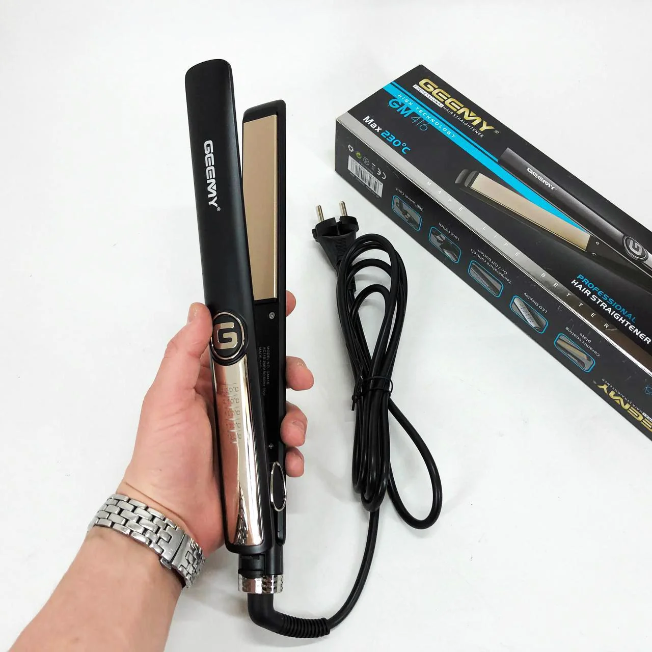 Выпрямитель-утюжок для волос Gemei GM-416 з LED дисплеєм та 5 температурними режимами - Зображення 3
