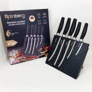 Набір кухонних ножів Rainberg RB-2322 з нержавіючої сталі з мармуровим покриттям та магнітною підставкою Black