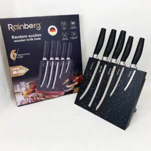 Набір кухонних ножів Rainberg RB-2322 з нержавіючої сталі з мармуровим покриттям та магнітною підставкою Black