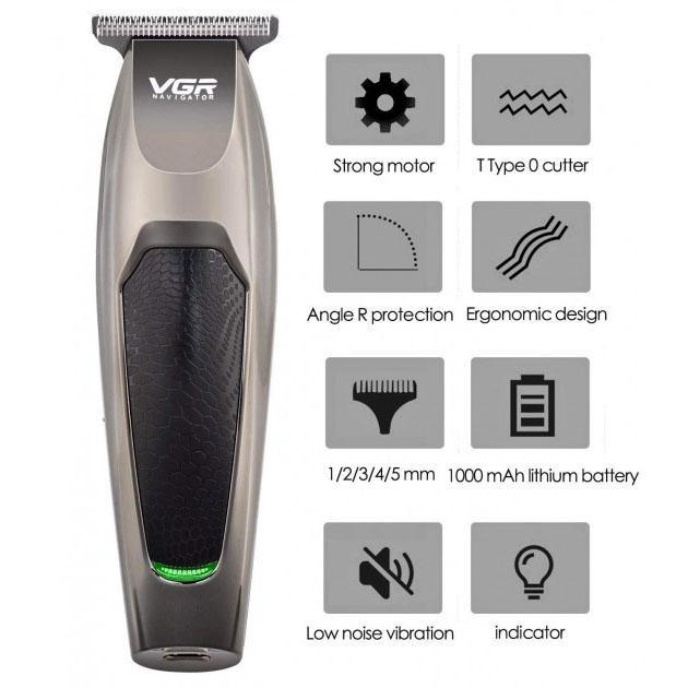 Беспроводна машинка VGR V-030 для стрижки волос — професійний бодиґруммер - Зображення 5