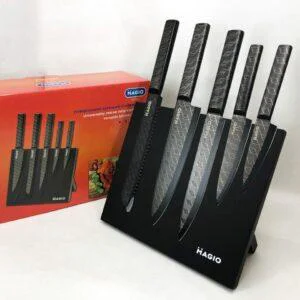 Набір кухонних ножів Magio MG-1096 із нержавіючої сталі 6 предметів на магнітній дерев'яній підставці