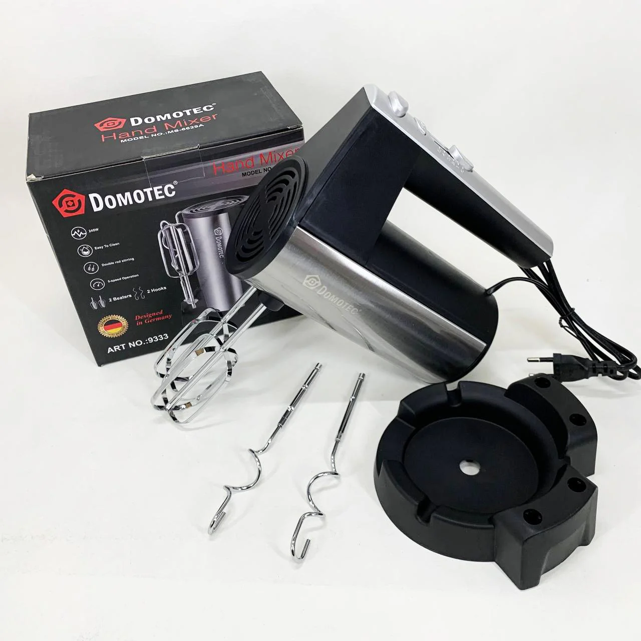 Миксер ручний DOMOTEC R6629A 240Вт 5 швидкостей з двома насадками - Зображення 3