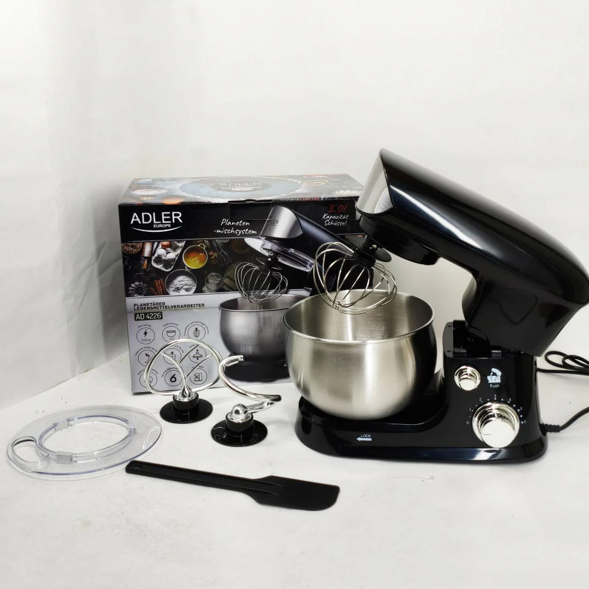 Кухонний комбайн ADLER AD 4226B 1200W 3L з планетарним змішуванням та захистом від брызг. - Зображення 5