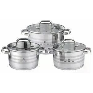 Набір посуду з нержавіючої сталі Edenberg EB-3741 зі скляними кришками 6 предметів