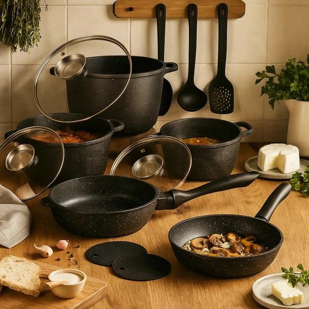 Набір кухонного посуду Edenberg EB-8182 з мармуровим антипригарним покриттям 17 предметів - Зображення 2