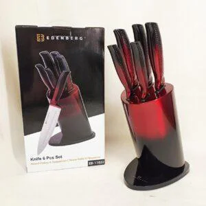 Набір кухонних ножів Edenberg EB-11022 Red із нержавіючої сталі 6 предметів на металевій підставці