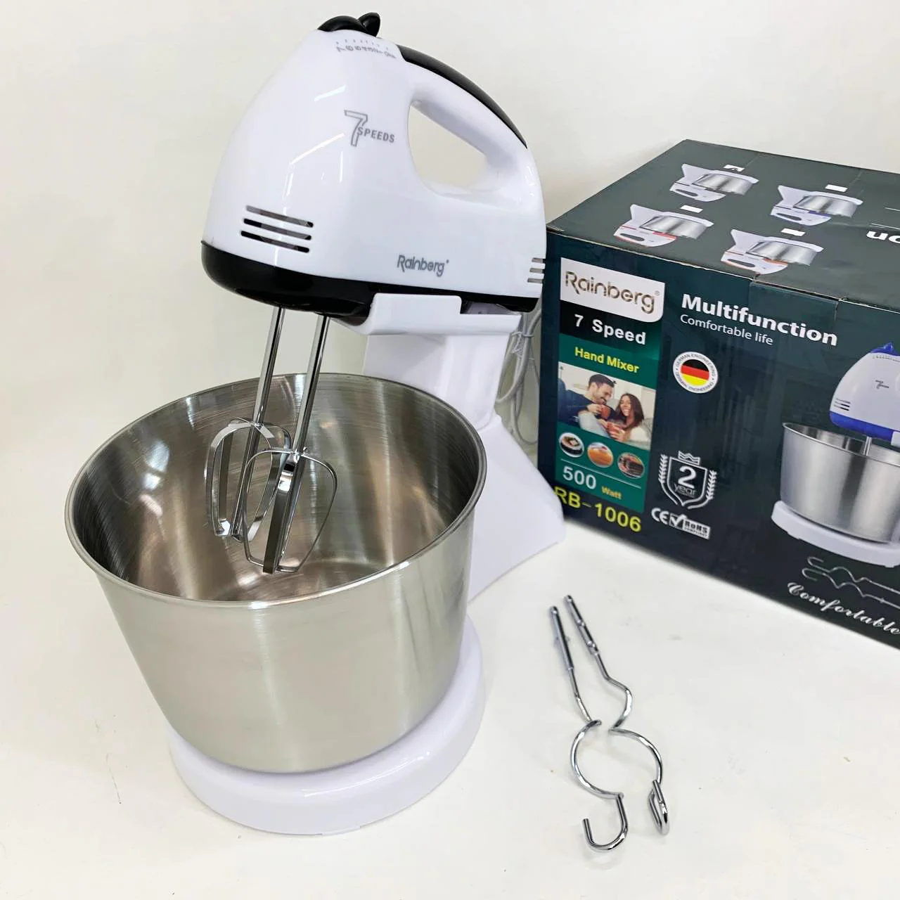 Стаціонарний електричний міксер Rainberg RB-1006 500W з насадками для замішування теста - Зображення 4