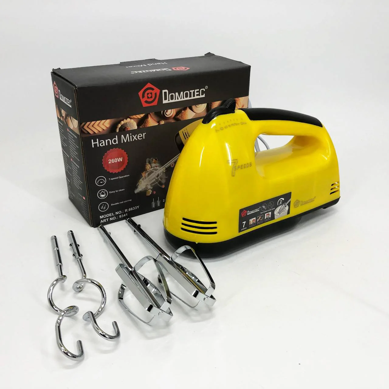 Миксер DOMOTEC R6633Y - Ручний міксер для приготування крему з 7 швидкостями та насадками для теста - Зображення 6